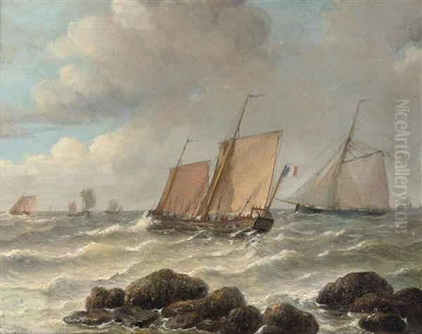 Setting Out To Sea Oil Painting by Johan Hendrik Meyer