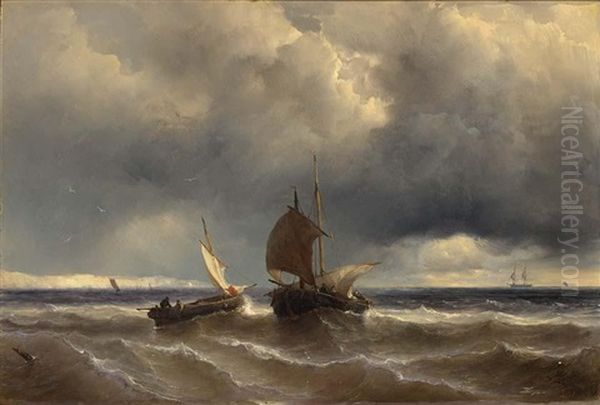 Shipping Off The Coast Oil Painting by Johan Hendrik Meyer