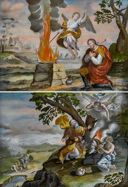 Opfer Abrahahms / Opfer Gideons Oil Painting by Johann Crescenz Meyer