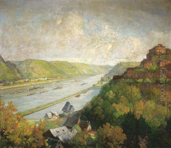 Grosses Rheinpanorama Mit Blick Auf Kaub Und Den Pfalzgrafenstein Oil Painting by Hans Meyer-Cassel