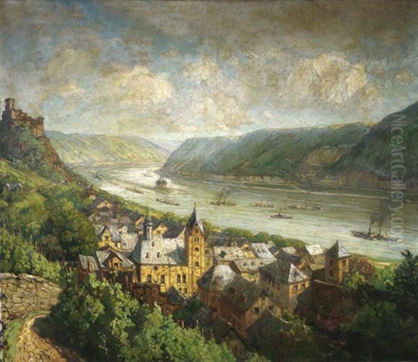 Grosses Rheinpanorama Mit Blick Auf St. Goarshausen Oil Painting by Hans Meyer-Cassel