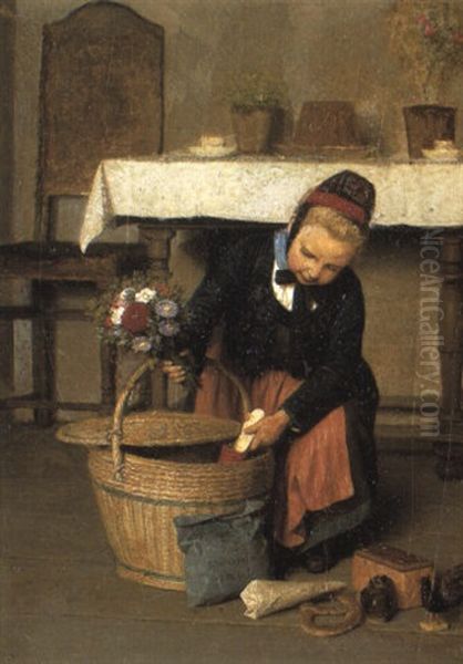 The Toy Basket Oil Painting by Friedrich Eduard Meyerheim