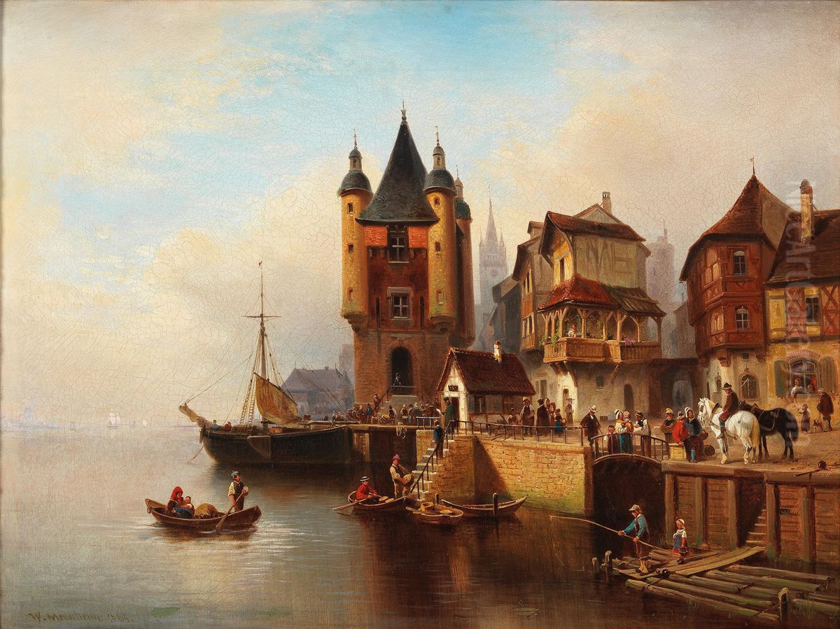 Reges Treiben Am Flussufer Oil Painting by Wilhelm Alexander Meyerheim