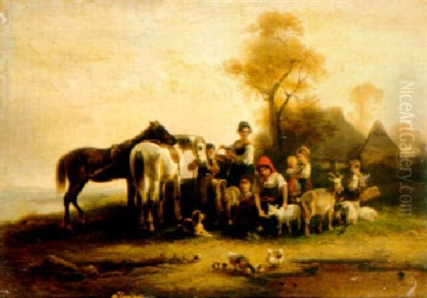 The Farmer's Family Oil Painting by Wilhelm Alexander Meyerheim