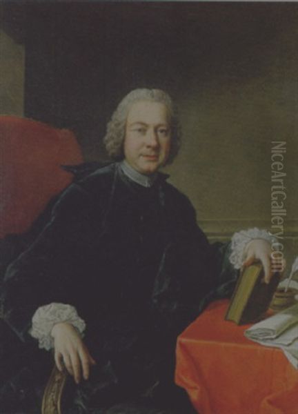 Ritratto Di Pietro Metastasio In Abito Talare, Inpoltrona Presso Un Tavolo, Con La Mana Sinistra Su Un Libro Oil Painting by Martin van Meytens the Younger