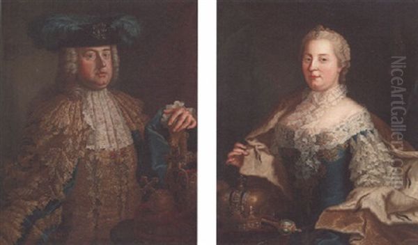 Portrait Of Empress Maria Theresa Of Austria, Half Length, In A Blue Dress Oil Painting by Martin van Meytens the Younger