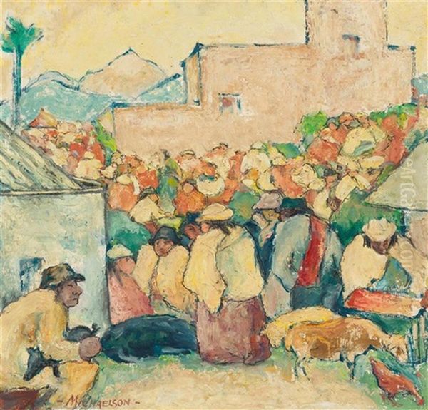 Menschenmenge Auf Platz In Ecuador Oil Painting by Hans Michaelson