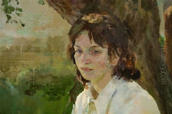 Portrait Of A Girl Mid-th Century Oil Painting by Aleksandr Michailowicz Ljubimow