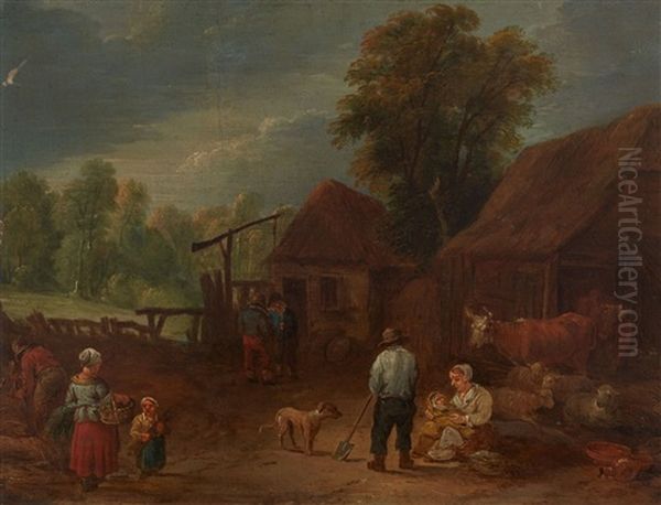 A Rustic Scene Oil Painting by Theobald Michau