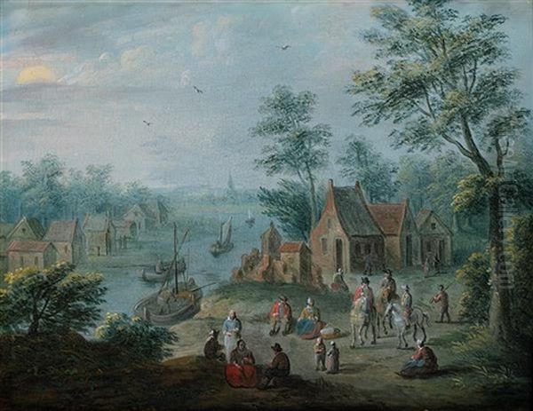 Village Anime De Personnages Oil Painting by Theobald Michau