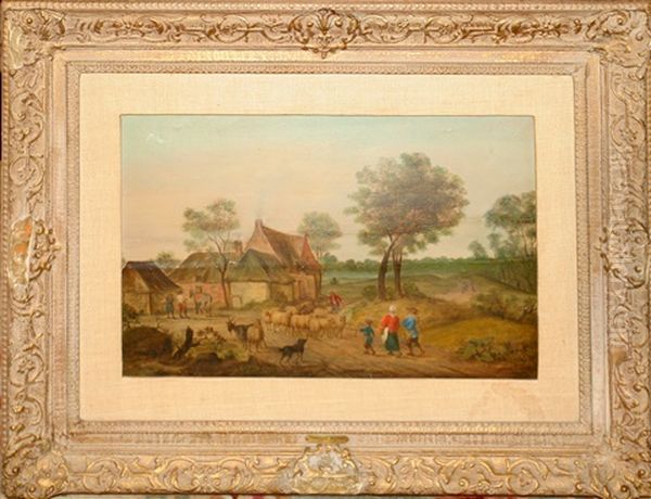 Rustic Village Oil Painting by Theobald Michau