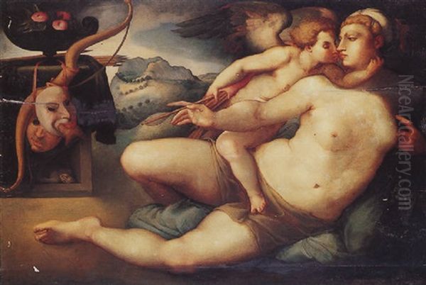 Venus And Cupid Oil Painting by Michelangelo Buonarroti