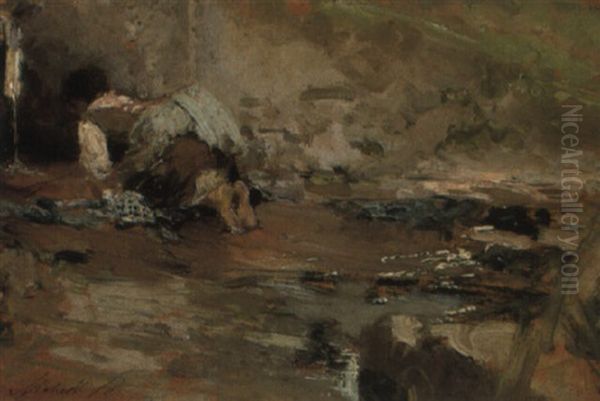 Washerwoman Oil Painting by Francesco Paolo Michetti
