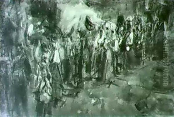 Donne In Processione In Una Strada Di Paese Oil Painting by Francesco Paolo Michetti