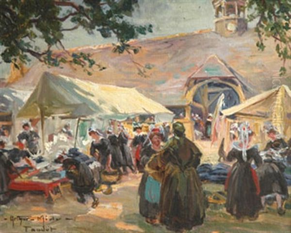 Jour De Marche Au Faouet Oil Painting by Arthur Midy