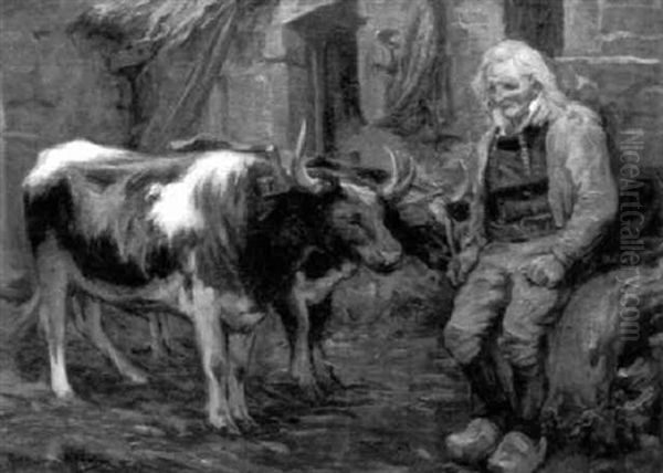 Paysan Du Faouet Et Ses Boeufs Oil Painting by Arthur Midy