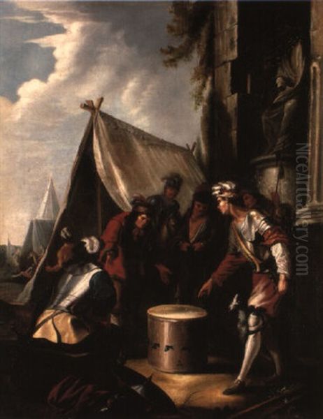 Soldiers Playing Dice In A Camp Oil Painting by Jan Miel