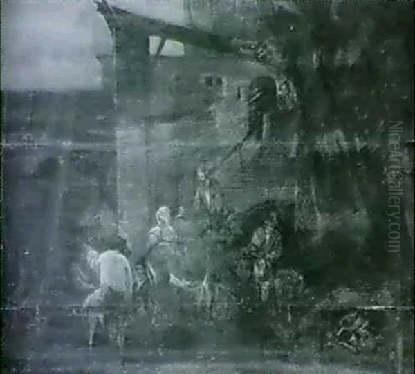 Barnyard Scene With Peasants And Domestic Animals Oil Painting by Jan Miel