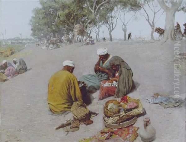 Mittagsrast In Der Wuste Gezir Oil Painting by Leopold Alphons Mielich