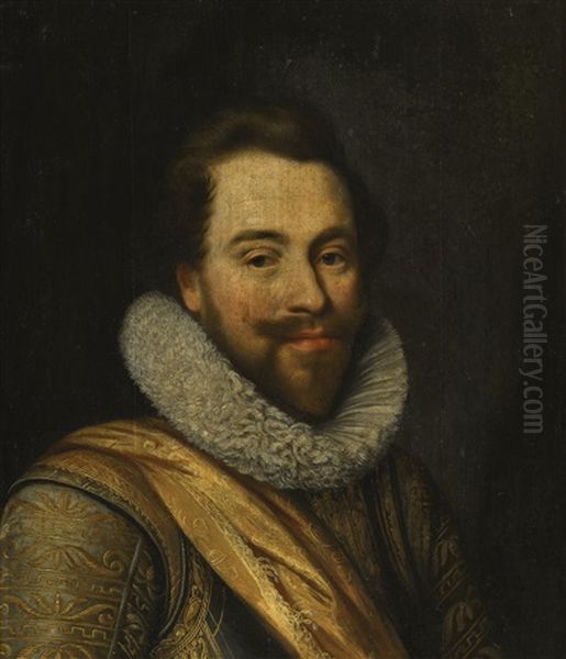 Portrait Of Johan Ernst Van Nassau Siegen (1582-1617), Half-length, Wearing Armour With A Pink Sash And Ruff Oil Painting by Michiel Jansz. van Mierevelt