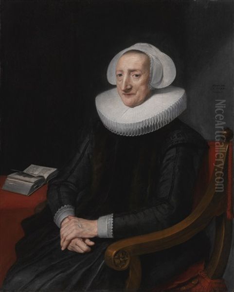 Portrait Of A Lady, Aged 78, Three-quarter Length, Seated, With Ruff And Bonnet Oil Painting by Michiel Jansz. van Mierevelt