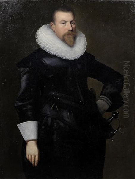 Portrait Of A Gentleman, Three-quarter-length, In Black Costume Oil Painting by Michiel Jansz. van Mierevelt