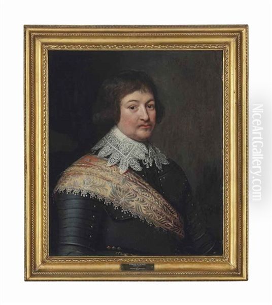 Portrait Of Bernard Of Saxe-weimar (1604-1639), Half-length, In Armour, With A Lace Collar And An Embroidered Sash Oil Painting by Michiel Jansz. van Mierevelt