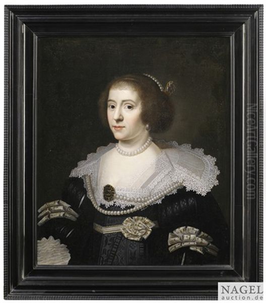Portrait Der Grafin Amalia Von Solms-braunfels, Prinzessin Von Oranien Und Grafin Von Nassau Als Halbfigur Oil Painting by Michiel Jansz. van Mierevelt