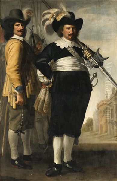 Portrait En Pied De Deux Officiers Oil Painting by Michiel Jansz. van Mierevelt
