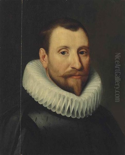 Portrait Of A Gentleman, Bust-length, In A Black Coat And White Ruff Oil Painting by Michiel Jansz. van Mierevelt