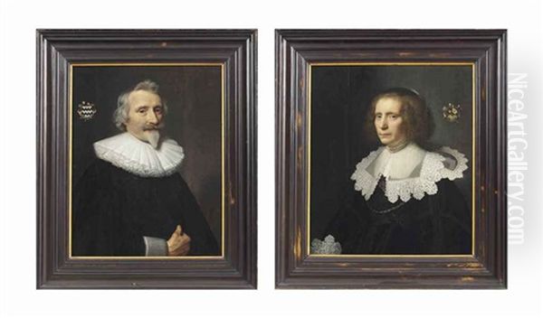 Portrait Of Jan Van Der Haer (1573-1646); Portrait Of Maria Van Kinschot (1589-1648) (pair) Oil Painting by Michiel Jansz. van Mierevelt
