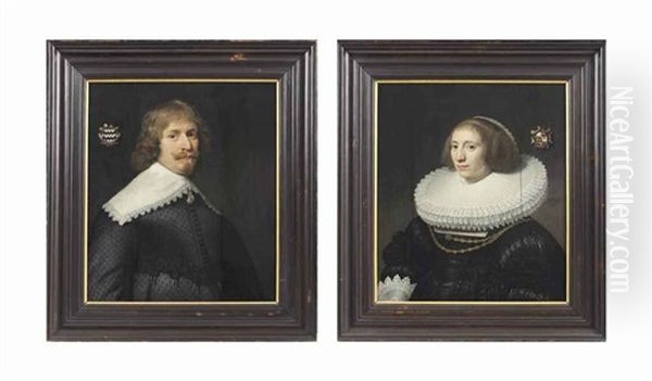 Portrait Of Jan Van Der Haer (1609-1665); Portrait Of Levina Ockers (1607-1678) (2 Works) Oil Painting by Michiel Jansz. van Mierevelt
