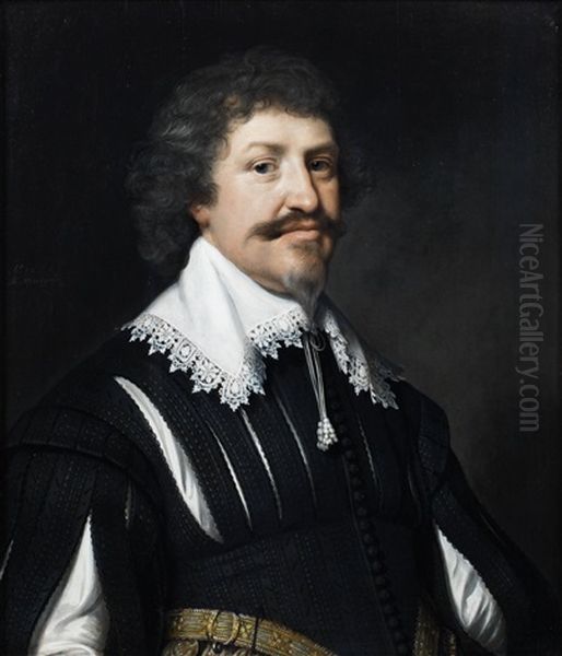Portrait Of Sir Henry Vane, Half-length, In A Black Embroidered Tunic And White Chemise Oil Painting by Michiel Jansz. van Mierevelt