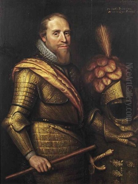 Portrait Of Maurice Of Nassau, Prince Of Orange (1567-1625), Three-quarter-length, In Elaborate Gilt Wheatsheaf Armour And An Orange Sash Oil Painting by Michiel Jansz. van Mierevelt