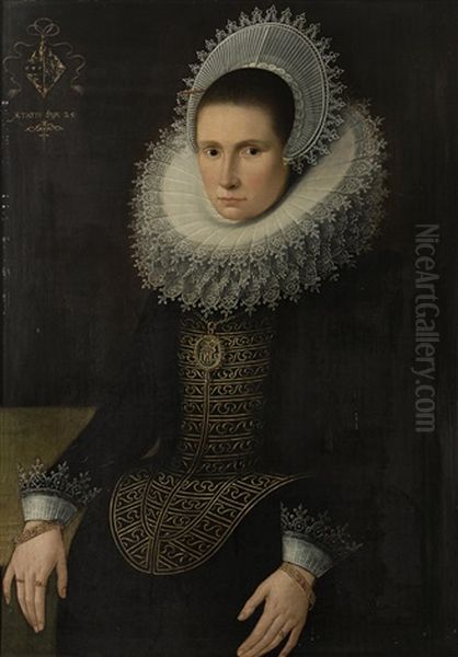 A Portrait Of A Lady, Three-quarter Length, Age 25 Oil Painting by Michiel Jansz. van Mierevelt