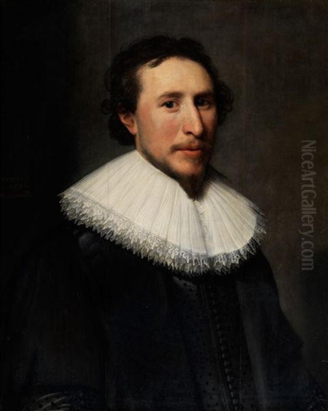 Bildnis Eines Herrn In Schwarzem Seidengewand Mit Breitem Spitzenkragen Oil Painting by Michiel Jansz. van Mierevelt
