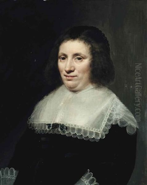 Portrait Of Maria Reigensbergen (1589-1653), Half-length, In A Black Dress And Lace Shawl Oil Painting by Michiel Jansz. van Mierevelt