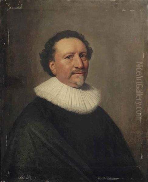 Portrait Of A Gentleman, Bust-length, In A Black Costume With A White Lace Collar Oil Painting by Michiel Jansz. van Mierevelt
