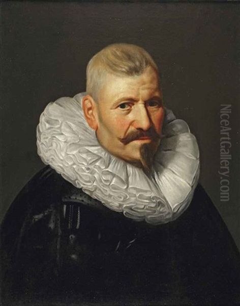 Portrait Of A Gentleman, Bust-length, In A Black Robe With A White Ruff Oil Painting by Michiel Jansz. van Mierevelt
