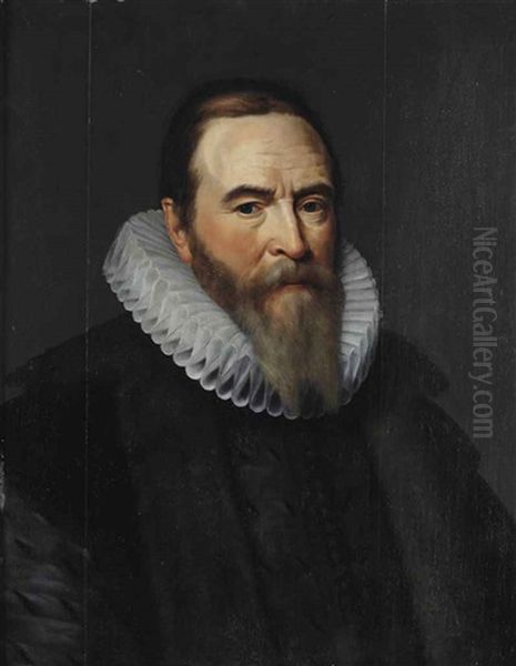Portrait Of Johan Van Oldebarnevelt, Land's Advocate Of Holland (1547-1619), Half-length, In A Black Doublet, A Black Fur-lined Coat And A Ruff Oil Painting by Michiel Jansz. van Mierevelt