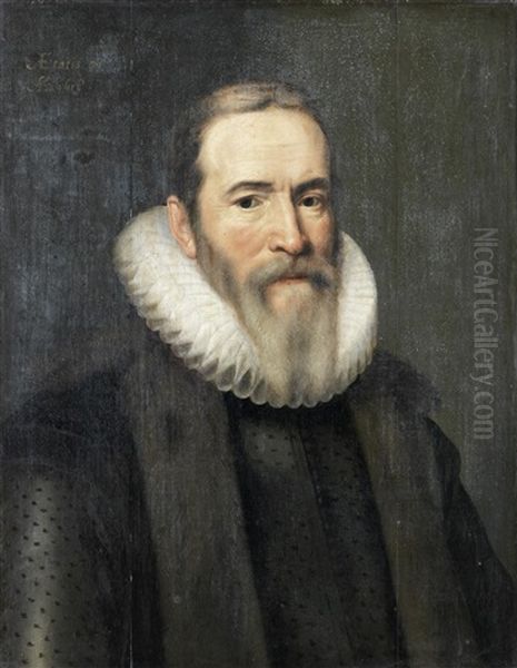 Portrait Of Johan Van Oldenbarnevelt, Half-length, In A Black Coat, A Fur Mantle And White Ruff Oil Painting by Michiel Jansz. van Mierevelt