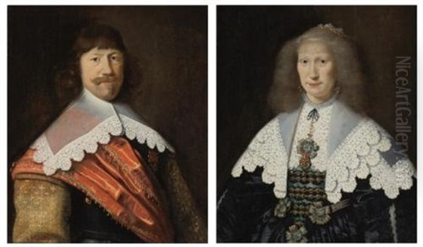 Portrait Of A Man; Portrait Of A Woman (pair) Oil Painting by Michiel Jansz. van Mierevelt