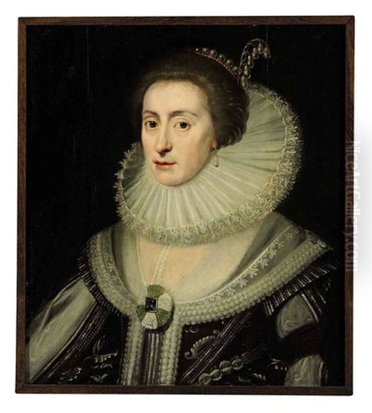 Portrait Of A Lady, Traditionally Identified As Elizabeth Of Bohemia, In A White Ruff Oil Painting by Michiel Jansz. van Mierevelt
