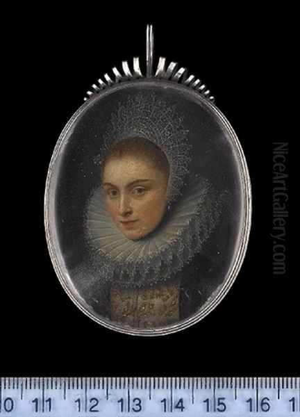 Portrait Of A Gentleman, Wearing Black Doublet And Large Ruff (+ Portrait Of A Lady Wearing Black Dress Withsilver Cloth Embroidered With Gold; Pair) Oil Painting by Michiel Jansz. van Mierevelt