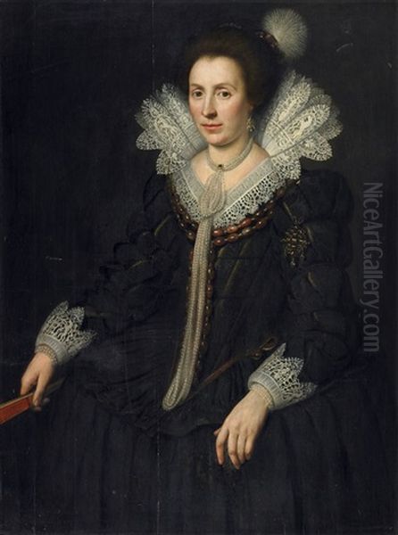 Bildnis Einer Dame Mit Facher Oil Painting by Michiel Jansz. van Mierevelt