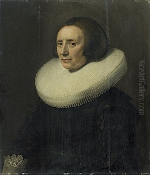 Portrait De Margaret Van Bere (in 3 Parts) Oil Painting by Michiel Jansz. van Mierevelt
