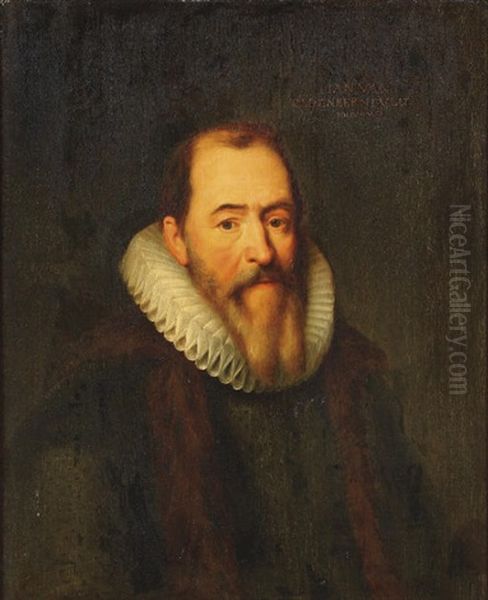 Portrait Of Johan Van Oldenbarnevelt In A Black Costume With A White Molensteenkraag Oil Painting by Michiel Jansz. van Mierevelt
