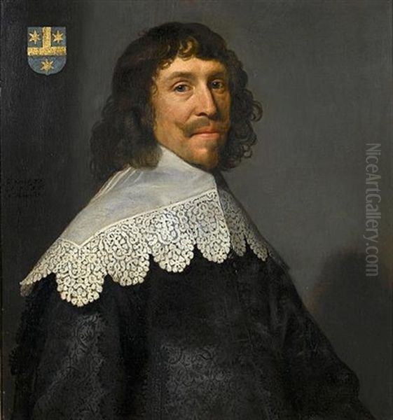 Portrait Of Jacob Pauw Of Delft, In An Embroidered Black Silk Tunic And Lace Collar Oil Painting by Michiel Jansz. van Mierevelt