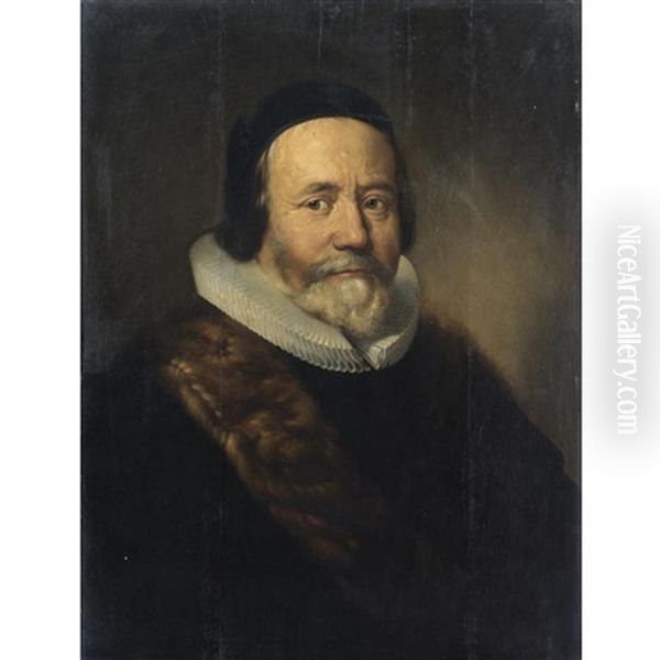 Ritratto Di Gentiluomo Con Gorgiera E Berretto Nero Oil Painting by Michiel Jansz. van Mierevelt