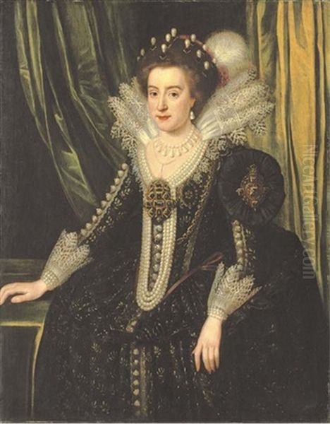 Portrait Of Elizabeth, Queen Of Bohemia In A Black Bejewelled And Embroidered Mourning Dress Oil Painting by Michiel Jansz. van Mierevelt